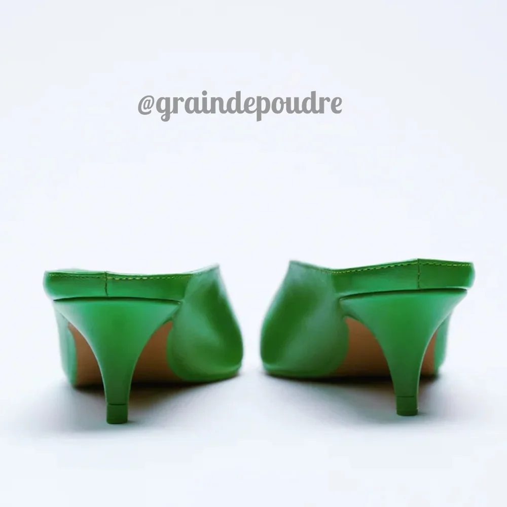 Rare! 🎉HP🎉 Zara Kelly Kermit Green Leather Pointy Toe Mules 38 39 - Picture 4 of 9